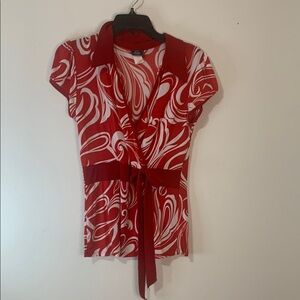 Solar Red and White Swirl Blouse